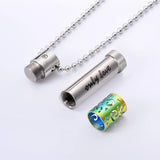Stainless Steel Cylinder Memorial Urn Pendant Necklace Cremation