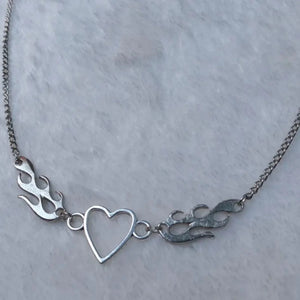 Hip Hop Metal Chain Necklace Love Flame Necklace