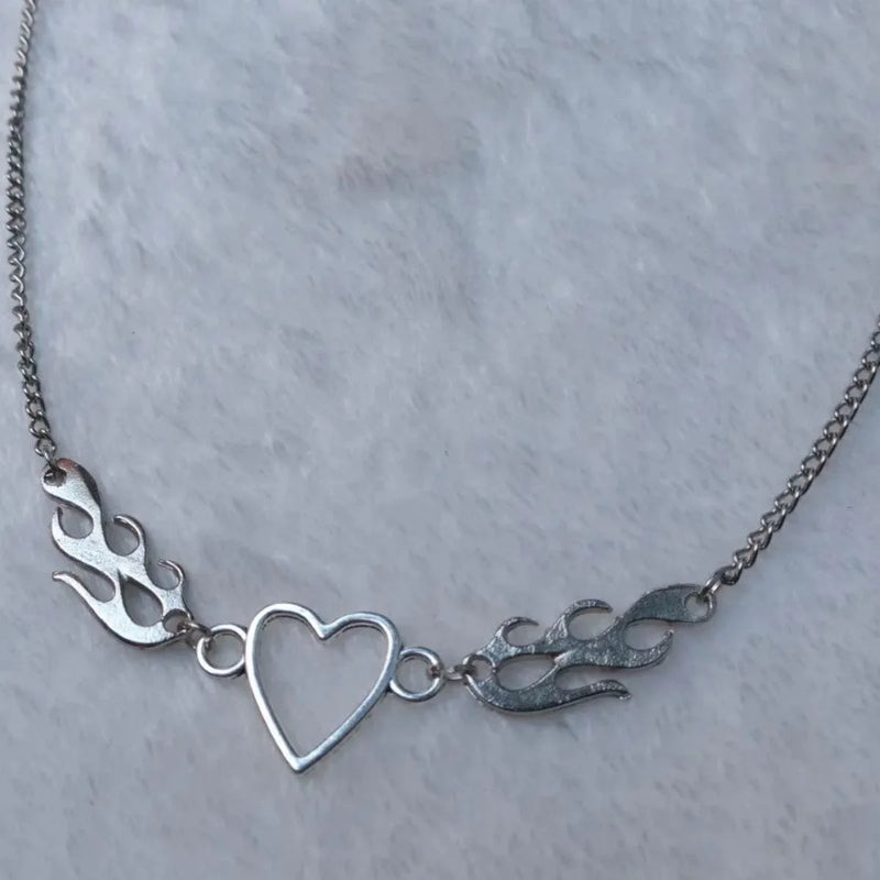 Hip Hop Metal Chain Necklace Love Flame Necklace