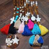 Bohemian Tassel Necklace Wood Bead Sweater Chain