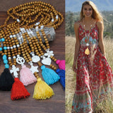 Bohemian Tassel Necklace Wood Bead Sweater Chain