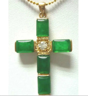 Green Jade Cross Pendant Necklace for Women