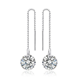 925 Silver CZ Diamond Long Drop Dangle Earrings