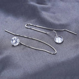 925 Silver CZ Diamond Long Drop Dangle Earrings