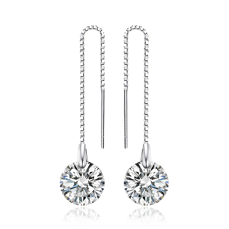 925 Silver CZ Diamond Long Drop Dangle Earrings