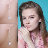 925 Silver CZ Diamond Long Drop Dangle Earrings