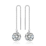 925 Silver CZ Diamond Long Drop Dangle Earrings