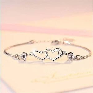 925 Silver Crystal Heart Bracelet Charms Wedding Jewelry