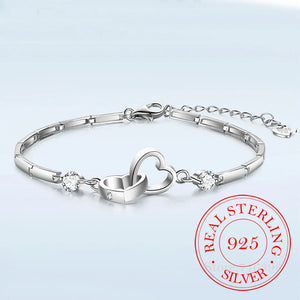 925 Silver Bracelet Bangles Heart Charm CZ Wedding Jewelry
