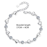 925 Silver Heart Wedding Bracelet Cubic Zirconia 17CM+4CM