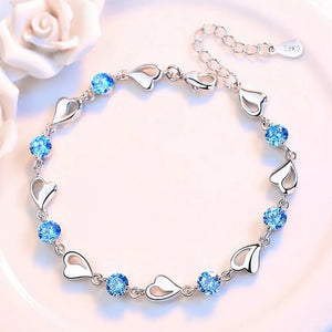 925 Silver Heart Wedding Bracelet Cubic Zirconia 17CM+4CM