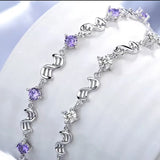 925 Silver Bracelet Purple Cubic Zirconia Retro Wedding 17CM+4CM