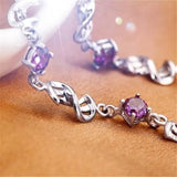 925 Silver Bracelet Purple Cubic Zirconia Retro Wedding 17CM+4CM