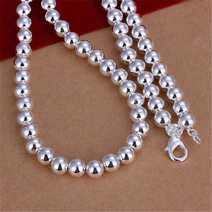 925 Sterling Silver 8MM Beads Necklace for Women Men Wedding Jewelry
