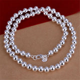 925 Sterling Silver 8MM Beads Necklace for Women Men Wedding Jewelry