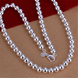 925 Sterling Silver 8MM Beads Necklace for Women Men Wedding Jewelry
