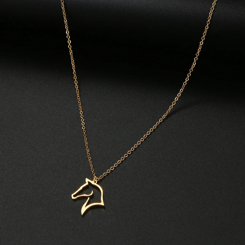 Stainless Steel Horse Necklace Hollow Animal Pendant For Woman Unisex Jewelry