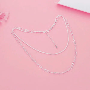 925 Sterling Silver Charm Double Chain Necklace for Women