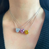 925 Silver Heart Cut Pink Yellow Diamond Pendant Necklace