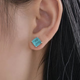 Paraiba Tourmaline Stud Earrings Women 925 Silver Fine Jewelry