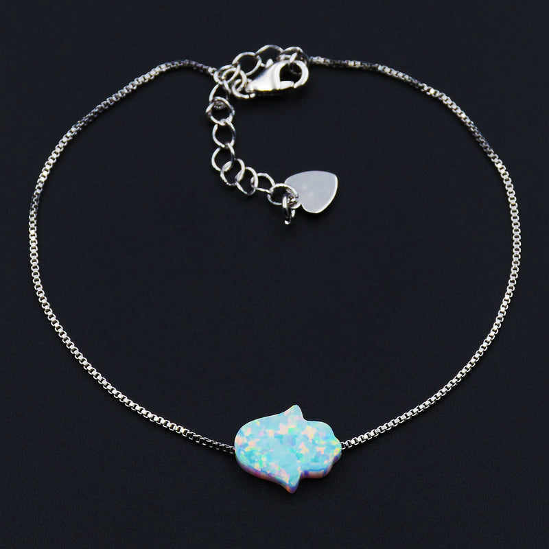 Jewish Opal Hamsa Hand Bracelet with Box Chain
