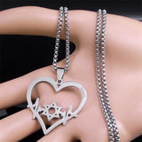 Jewish Hexagram Heart Necklace Star of David Amulet Chain N8095