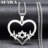 Jewish Hexagram Heart Necklace Star of David Amulet Chain N8095