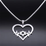 Jewish Hexagram Heart Necklace Star of David Amulet Chain N8095