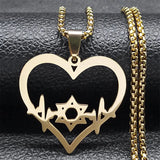 Jewish Hexagram Heart Necklace Star of David Amulet Chain N8095