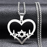 Jewish Hexagram Heart Necklace Star of David Amulet Chain N8095