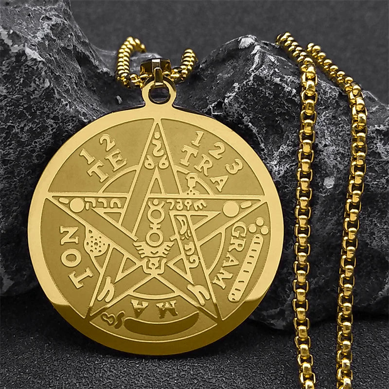 Jewish Tetragrammaton Hebrew Pentagram Stainless Steel Necklace for Men