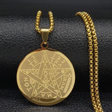Jewish Tetragrammaton Hebrew Pentagram Stainless Steel Necklace for Men