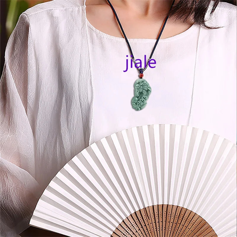 Hand-Carved Natural Myanmar Jade Money Pixiu Emerald Necklace Pendant