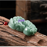 Hand-Carved Natural Myanmar Jade Money Pixiu Emerald Necklace Pendant