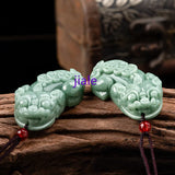 Hand-Carved Natural Myanmar Jade Money Pixiu Emerald Necklace Pendant