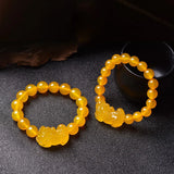 Natural Yellow Agate Lucky Pixiu Bracelet Men Women Couple Jewelry Gift