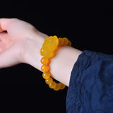 Natural Yellow Agate Lucky Pixiu Bracelet Men Women Couple Jewelry Gift