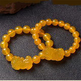 Natural Yellow Agate Lucky Pixiu Bracelet Men Women Couple Jewelry Gift