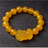 Natural Yellow Agate Lucky Pixiu Bracelet Men Women Couple Jewelry Gift