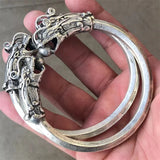 Tibetan Silver Double Dragon Bangles Retro Ethnic Style Jewelry