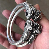 Tibetan Silver Double Dragon Bangles Retro Ethnic Style Jewelry