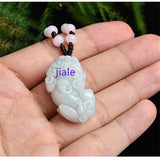 Hand Carved Natural Jade Pingan Lucky Pixiu Emerald Necklace Pendant