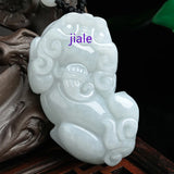 Hand Carved Natural Jade Pingan Lucky Pixiu Emerald Necklace Pendant