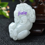 Hand Carved Natural Jade Pingan Lucky Pixiu Emerald Necklace Pendant