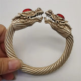 Tibetan Silver Red Jade Bangles Fine Jewelry Men Women Couple Gift