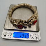 Tibetan Silver Red Jade Bangles Fine Jewelry Men Women Couple Gift