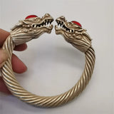 Tibetan Silver Red Jade Bangles Fine Jewelry Men Women Couple Gift