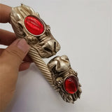 Tibetan Silver Red Jade Bangles Fine Jewelry Men Women Couple Gift
