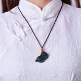 Hand-Carved He Tian Cyan Lucky Pixiu Necklace Pendant