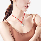 Hand-Carved Natural Ice Species Jade FulU Emerald Necklace Pendant